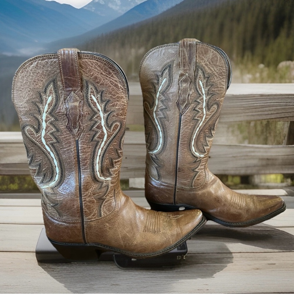 Lucchese M4999 SS4 Cassidy Tan Mad Dog GOAT Snip Toe Cowboy Boots Size 7.5B BRWN
